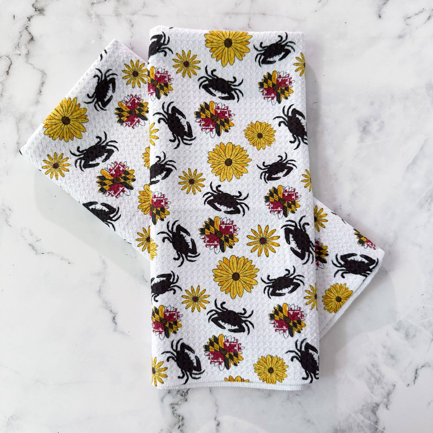 Jami Creates - Maryland Flower & Crab Patterned Waffle Kitchen Dish Towel: Without a band