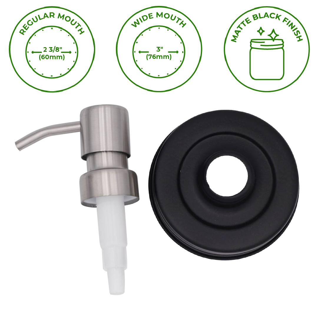 Mason Jar Lifestyle - Satin / Brushed Finish Soap Pump Dispensers for Mason Jars: Threaded galvanized / Wide mouth / #2