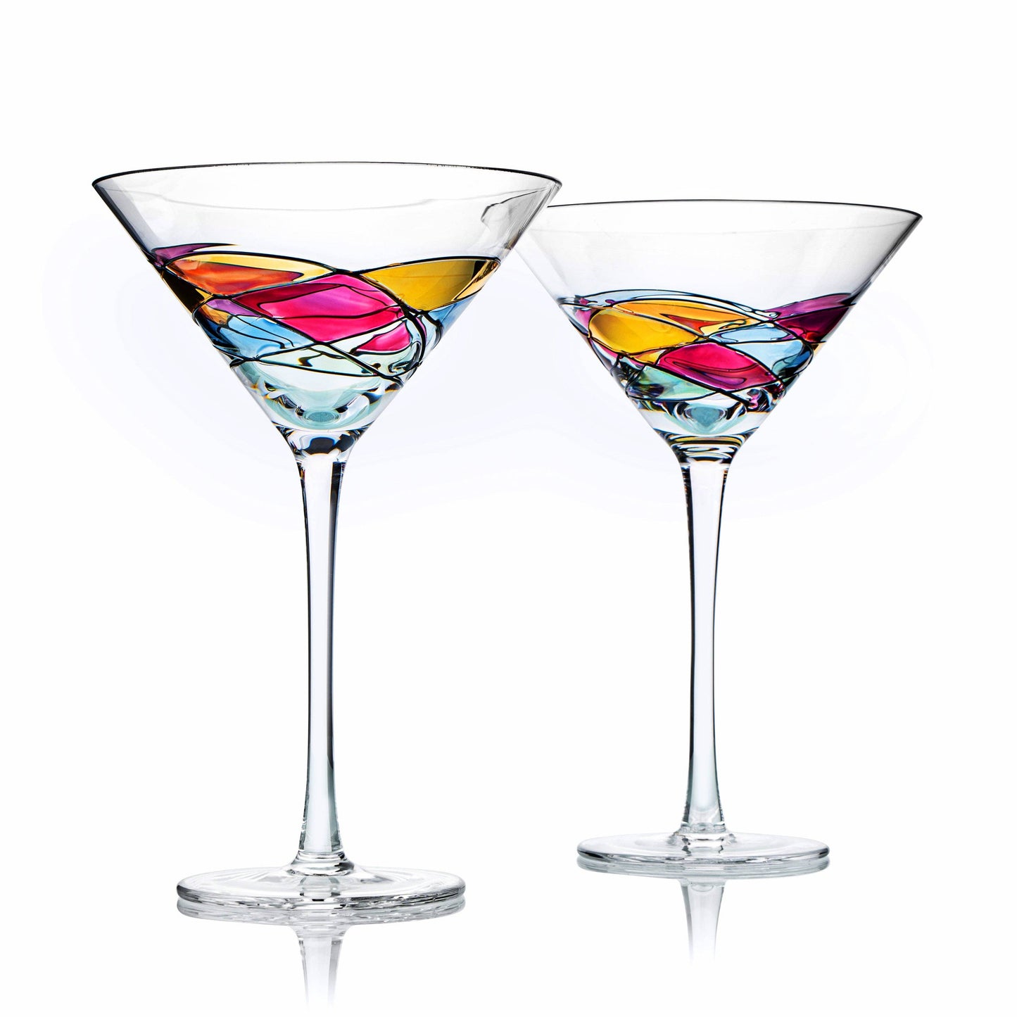 The Wine Savant - Hand Painted Stained Glass Martini Glasses 8 oz