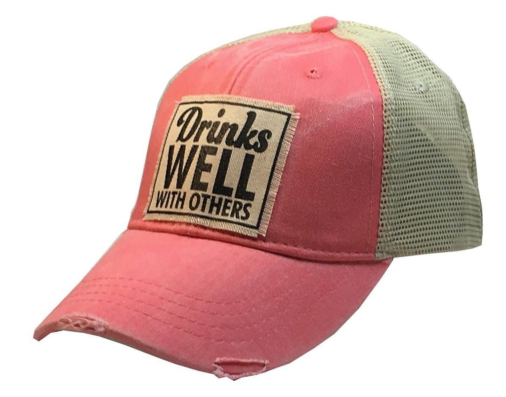 Vintage Life - Drinks Well With Others Distressed Trucker Cap Pink