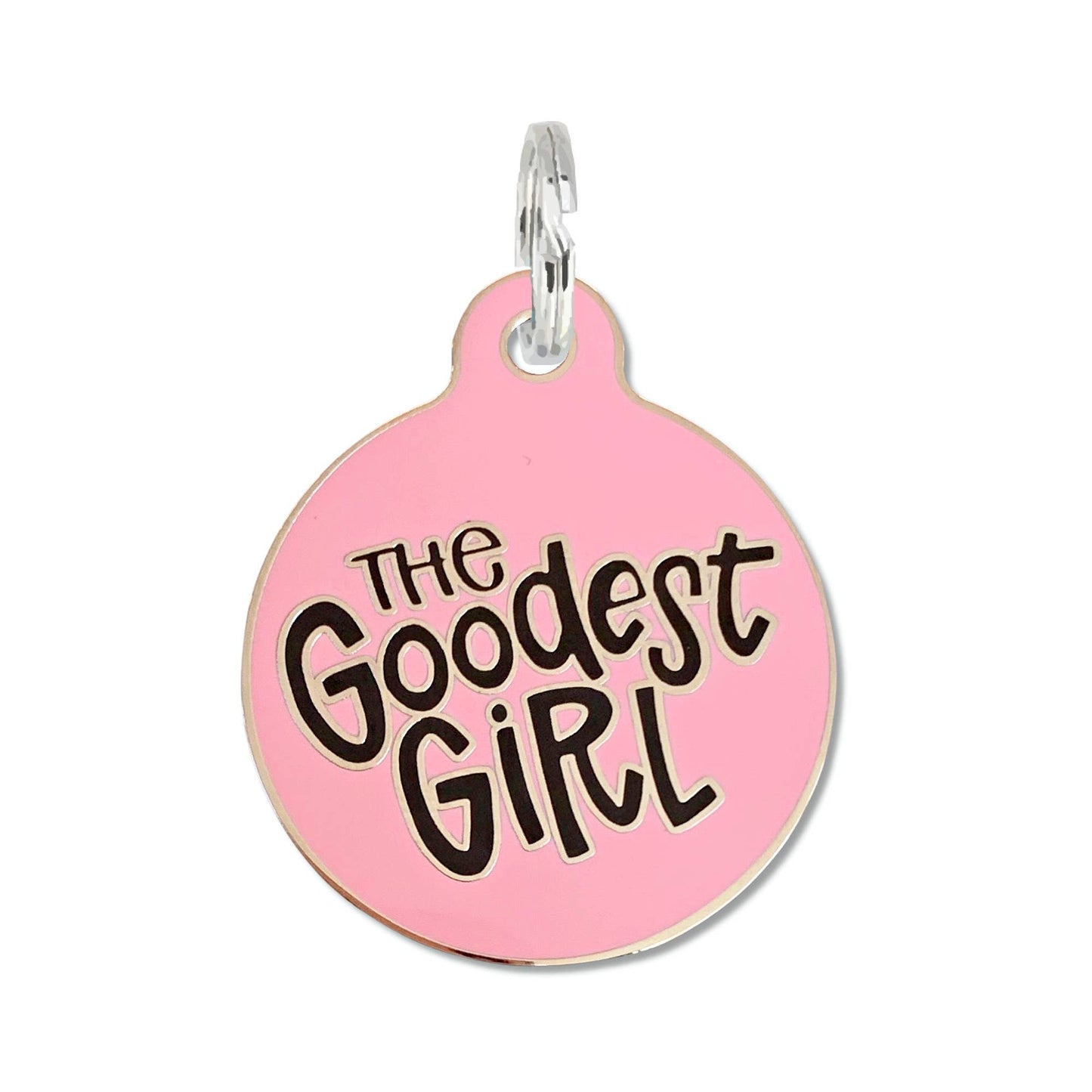 Bad Tags - PINK - The Goodest Girl - Dog Tag Collar Charm or Pet ID Tag