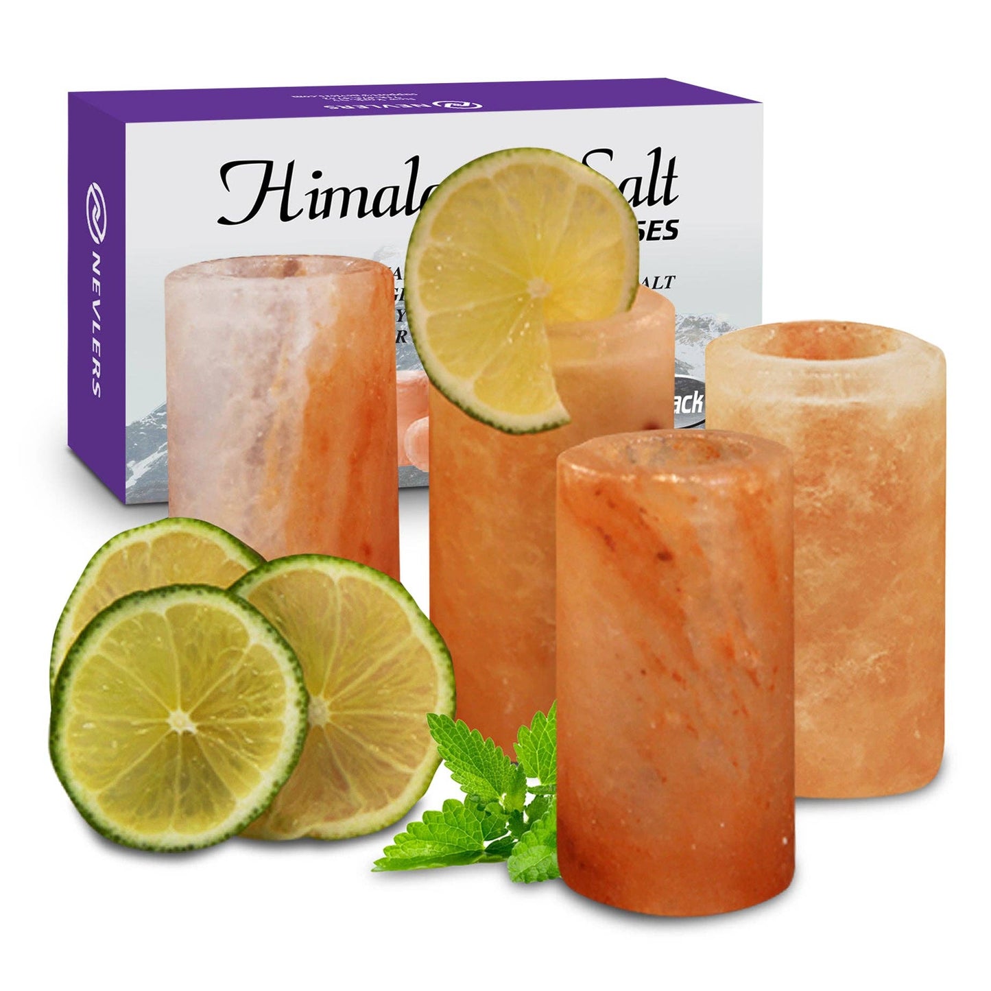Nevlers - Himalayan Salt Shot Glasses | Round | 4 Pack