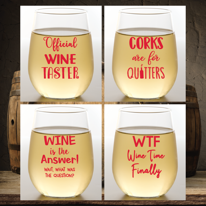 Wine Oh WINE SAYINGS Shatterproof Wine Glasses 4 pack The Seasoned Olive
