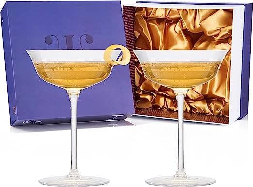 The Wine Savant - Vintage Crystal Coupe Glasses, Set of 2 (8 OZ)