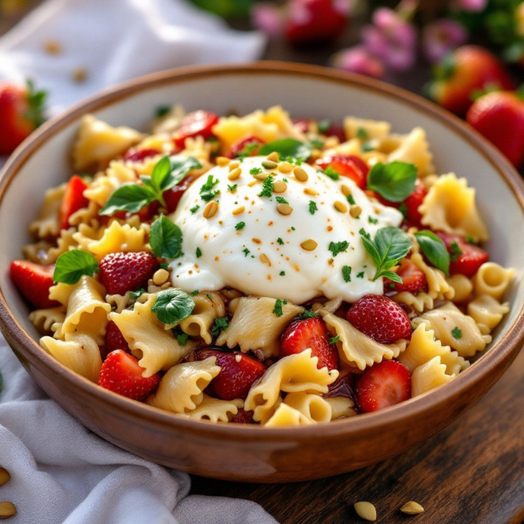 Balsamic Strawberry Basil Pasta with Burrata