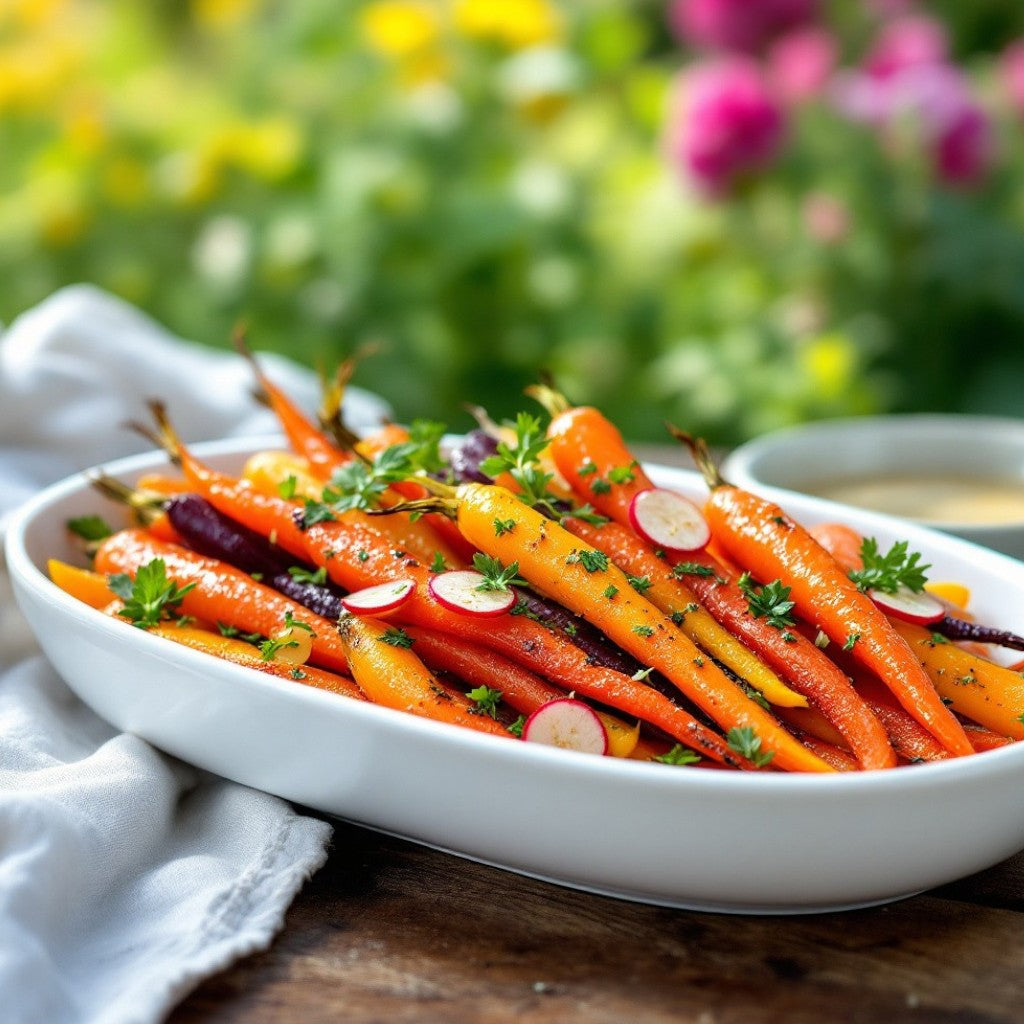 Strawberry Balsamic Roasted Carrot Salad with Basil Oil Drizzle (Vegan + Gluten-Free)