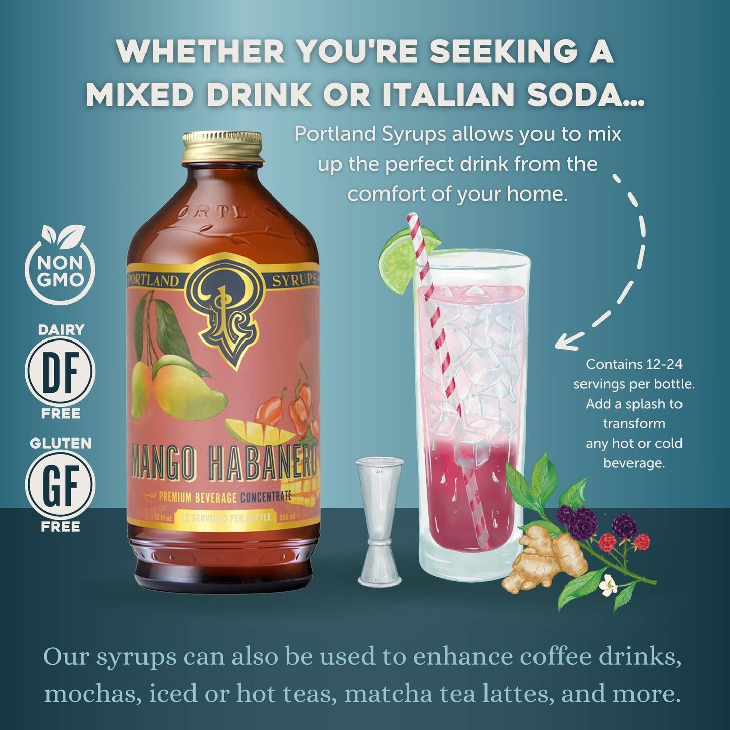 Portland Syrups | Mango Habanero Syrup 12oz  - cocktail / mocktail drink mixer