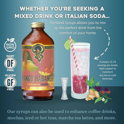 Portland Syrups | Mango Habanero Syrup 12oz  - cocktail / mocktail drink mixer