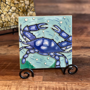 Blue Crab Glass Square Tile