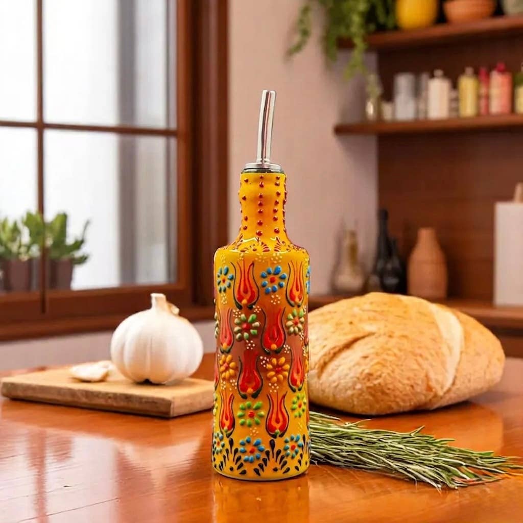 Hand-Painted Turkish Ceramic Olive Oil Dispenser