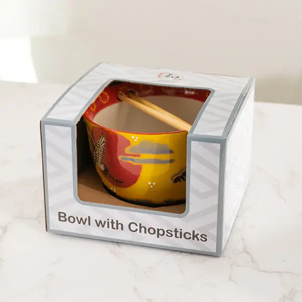 Japanese Crane Bowl With Chopsticks Set