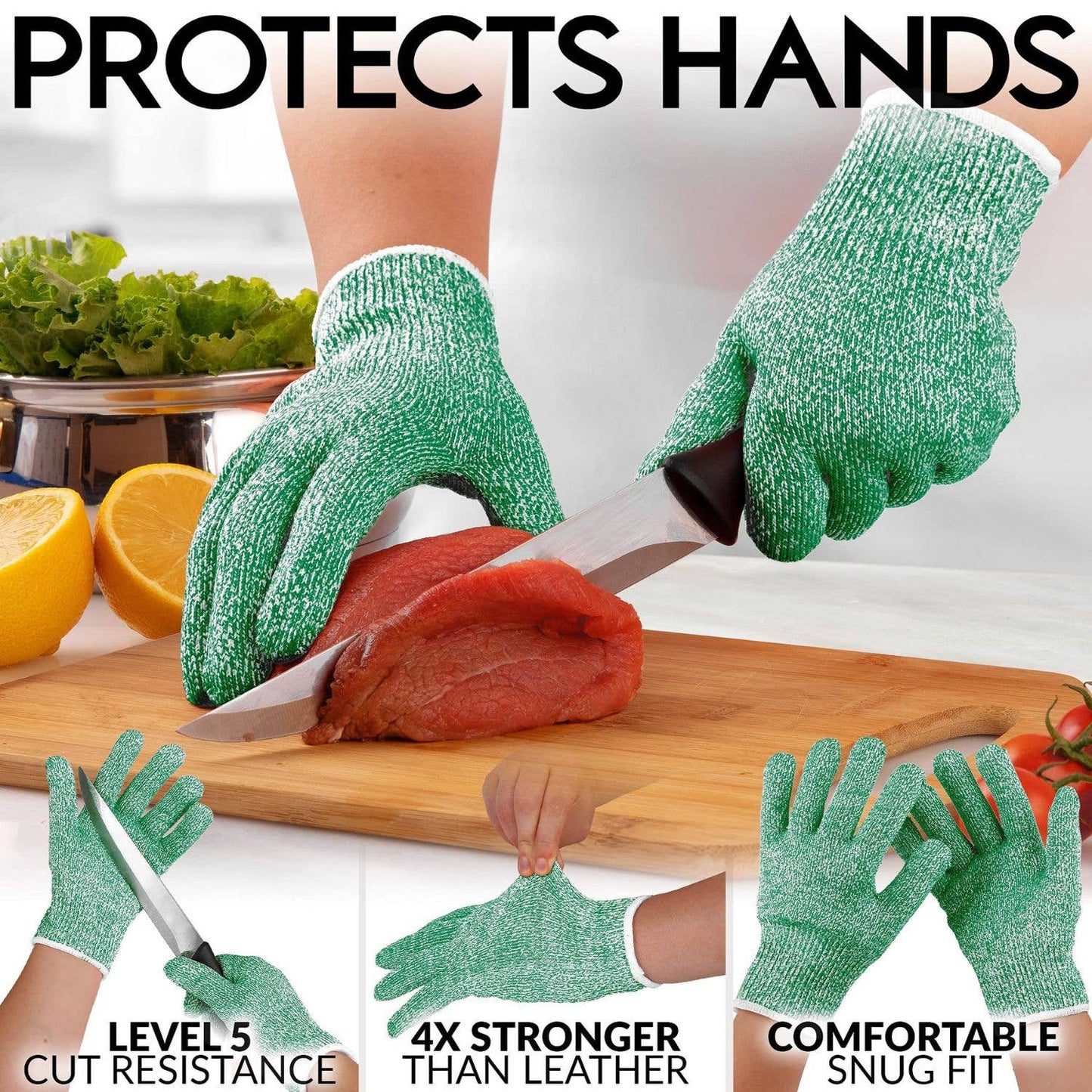 Zulay Kitchen - Cut Resistant Gloves Level 5 Protection - Large: Gray