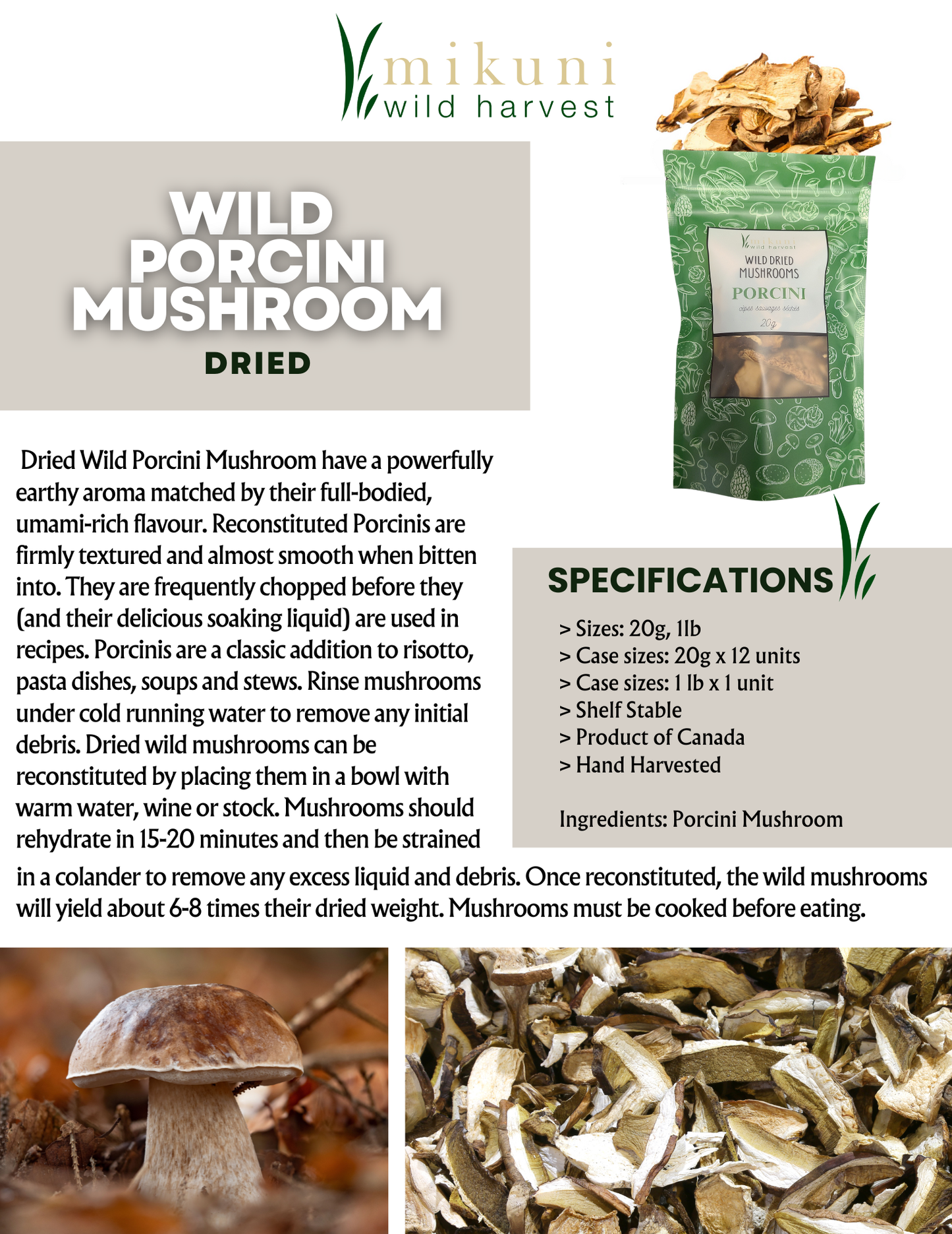 Dried Wild Porcini Mushrooms / 20 g.