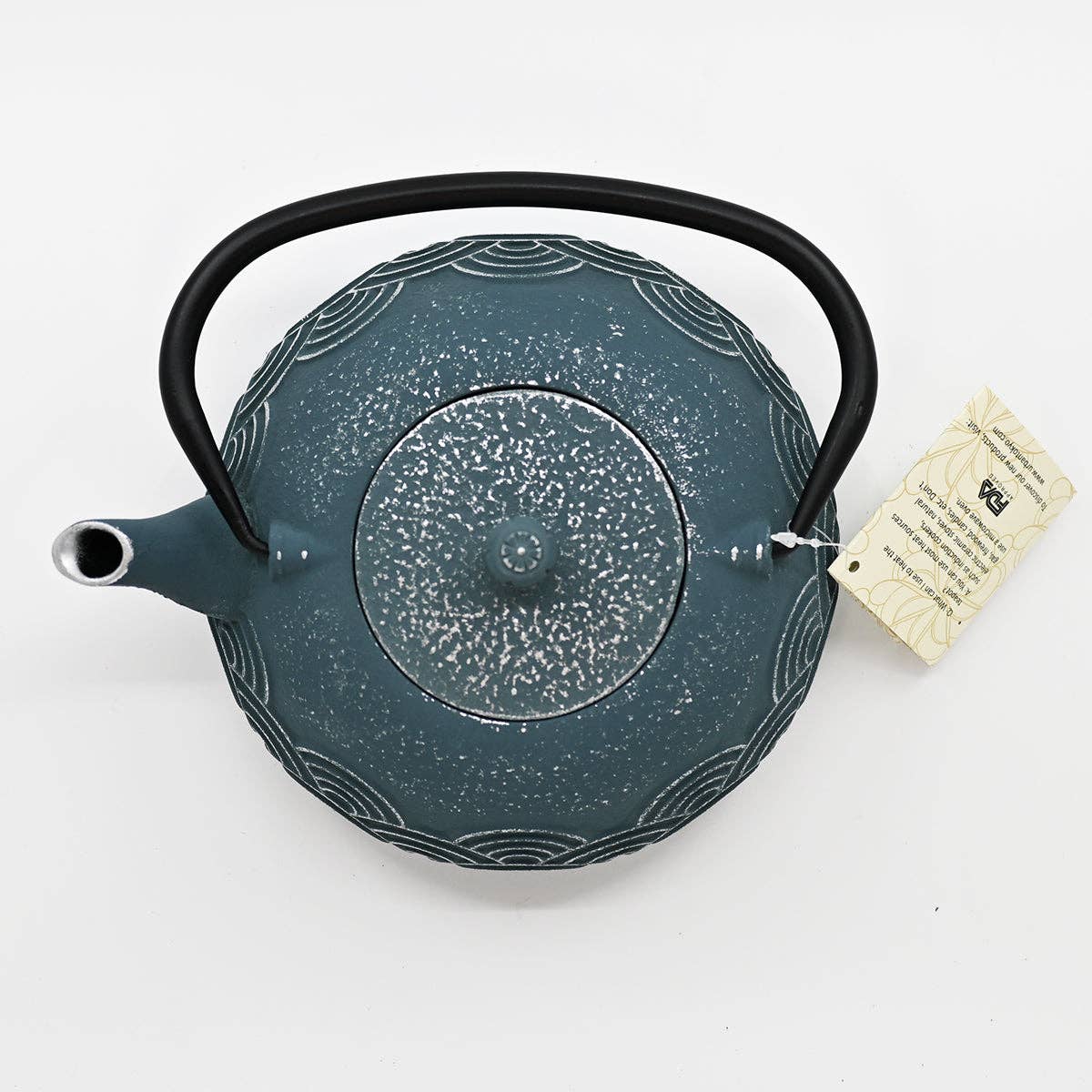 Blue Seigaiha Design 40oz Cast Iron Tea Pot