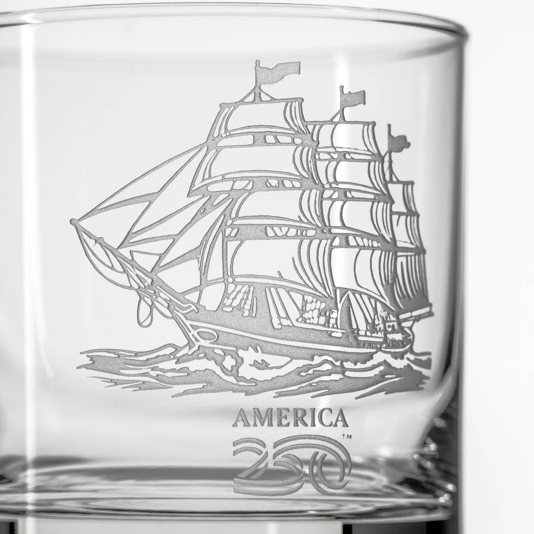 America250™ Tall Ship 3 Piece Gift Set | Whiskey Decanter and Rocks Glasses