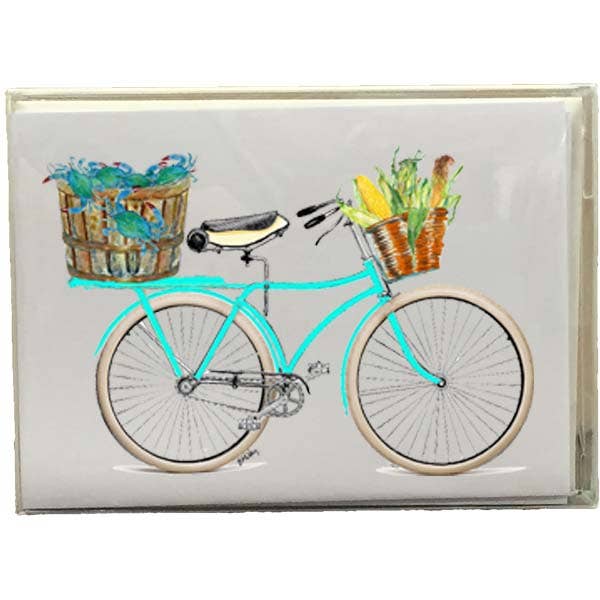 Teal Bike Crabs & Corn Boxed Note Cards