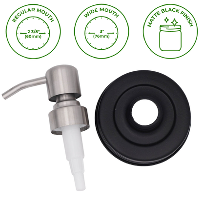 Mason Jar Lifestyle - Satin / Brushed Finish Soap Pump Dispensers for Mason Jars: Threaded galvanized / Wide mouth / #2
