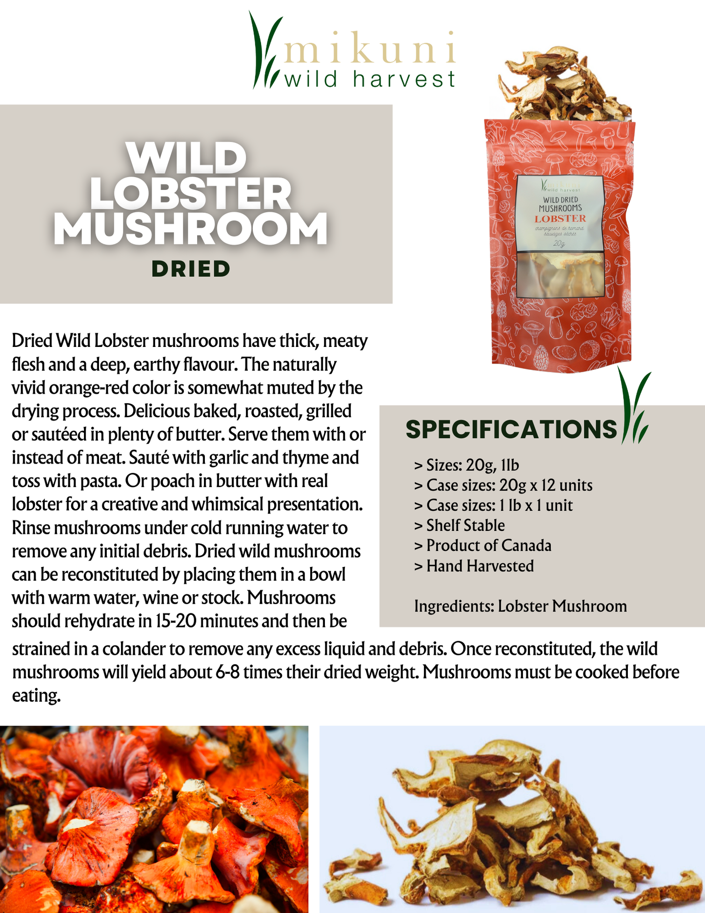 Dried Wild Lobster Mushrooms -20 g.
