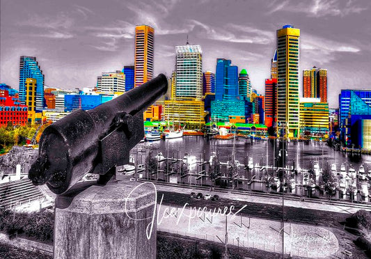 Jeff Cohen 16x20 Unframed Prints Baltimore Skyline (Federal Hill Cannon)