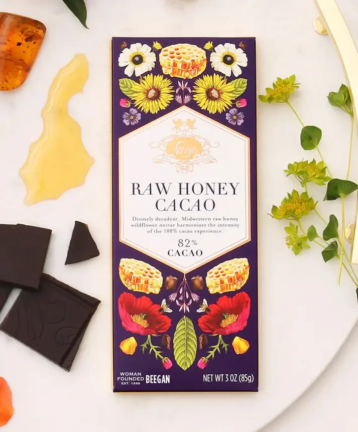 Dark Chocolate Wildflower Raw Honey Bar: 82% Cacao