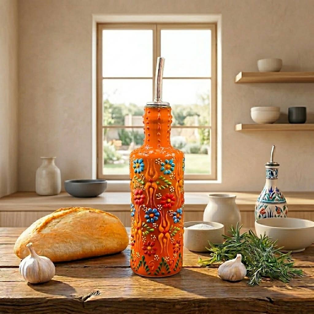 Hand-Painted Turkish Ceramic Olive Oil Dispenser