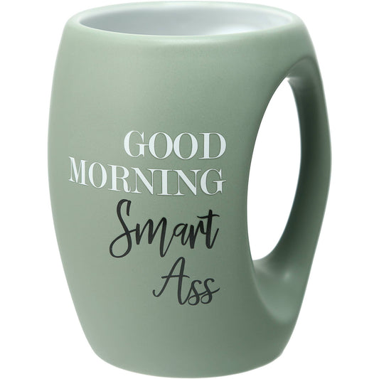An 18 oz stoneware mug with the playful sentiment "Good Morning, Smartass" printed on the front. Features a large ergonomic handle and a sleek, modern design. Perfect for coffee, tea, or as a humorous gift for friends or coworkers.


