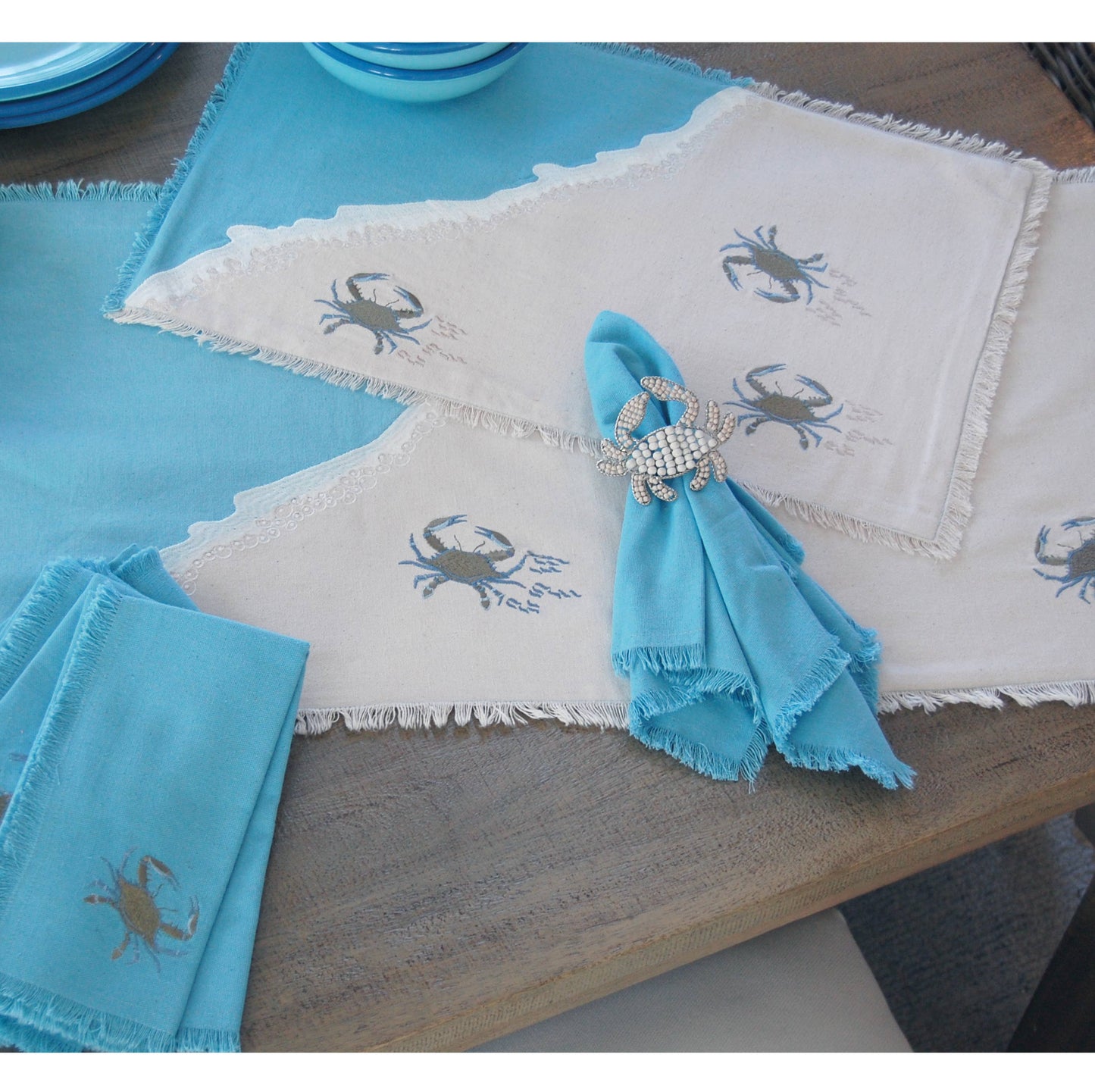 Rightside Design - Embroidered Baby Crab and Beach Waves Placemat