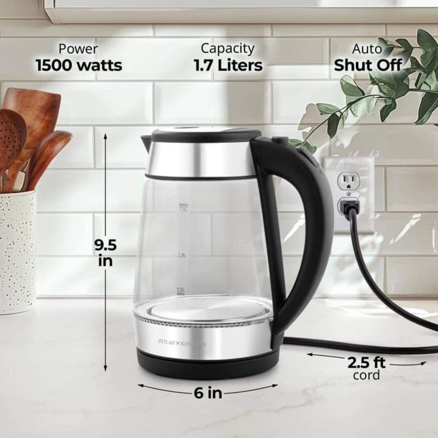 Zulay Kitchen - 1.7L Fast-Boiling Electric Kettle with Auto Shut-Off