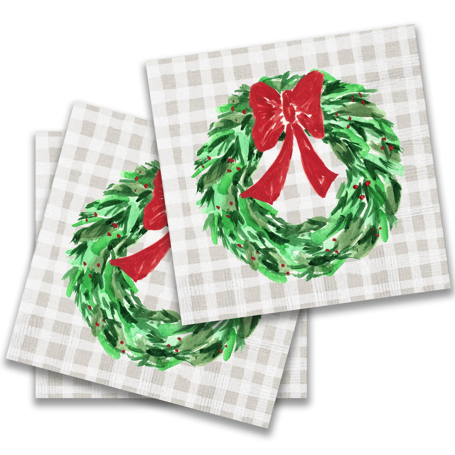 Christmas Wreath with Red Bow Cocktail Napkin