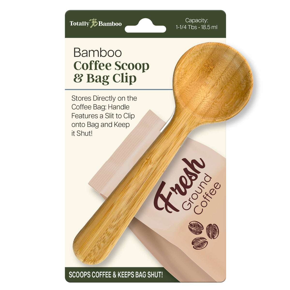 Bamboo Coffee Scoop with Built-In Bag Clip