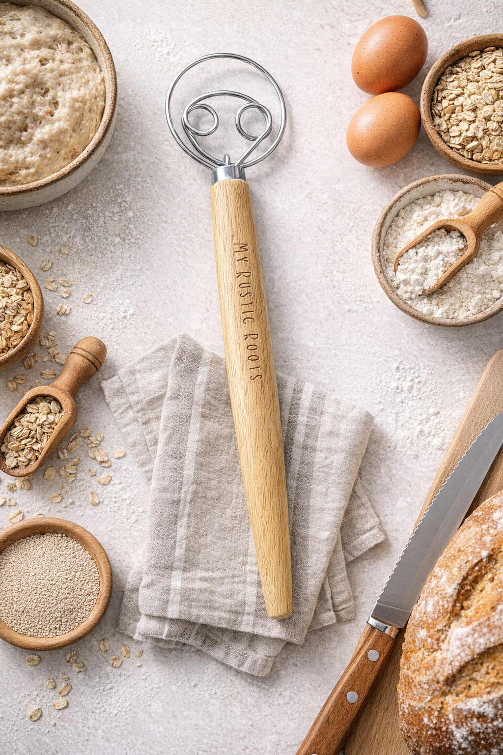 13" Danish Dough Whisk with Wood Handle