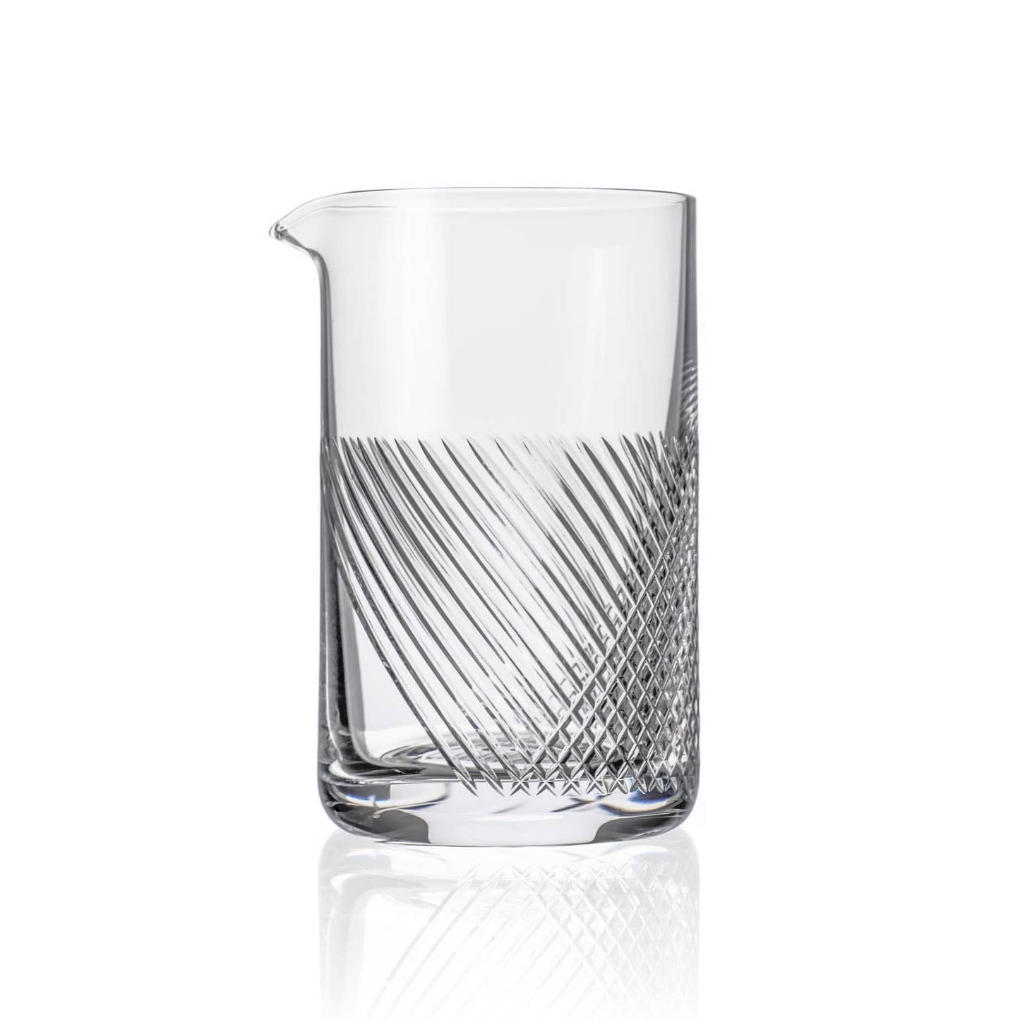 Etched glass cocktail mixing glass designed for stirred cocktails and home bar use
