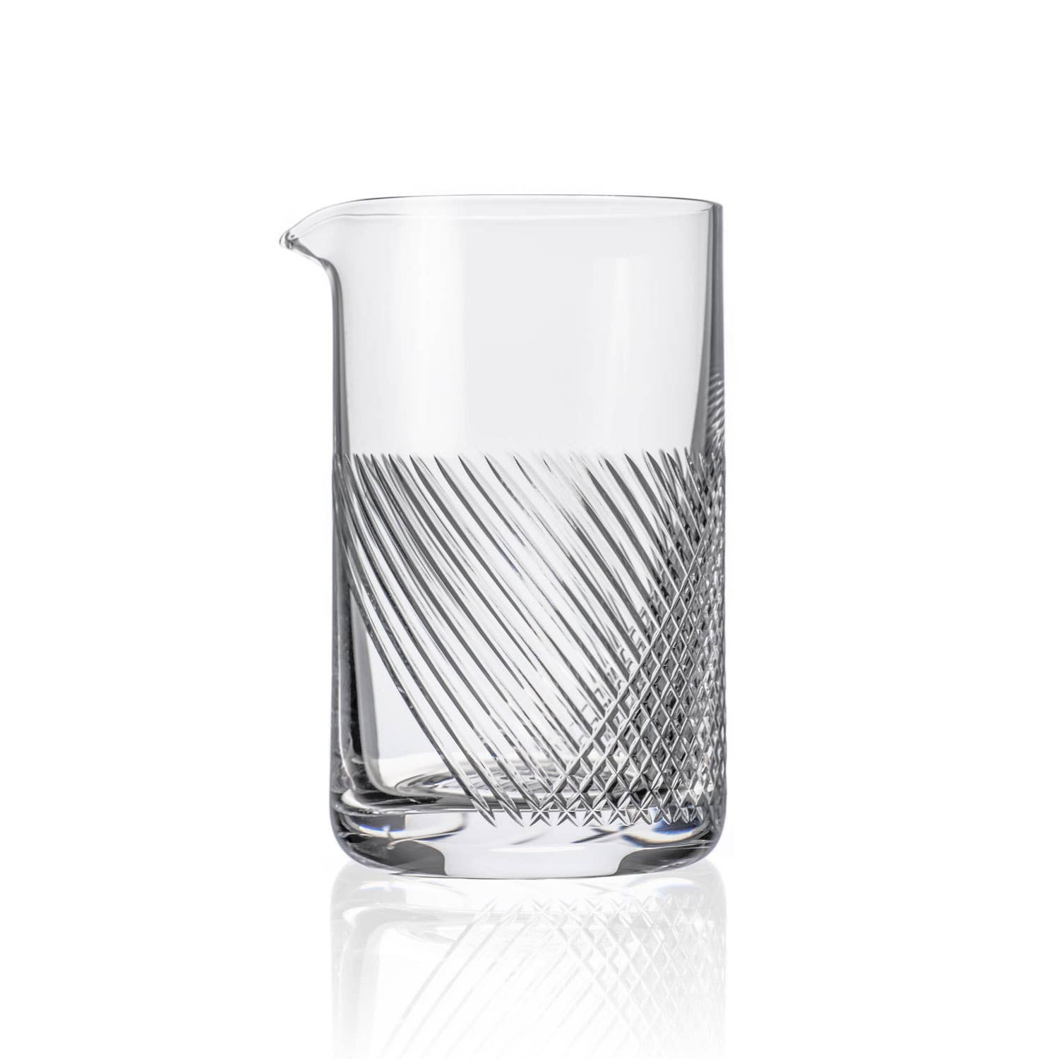 Etched glass cocktail mixing glass designed for stirred cocktails and home bar use
