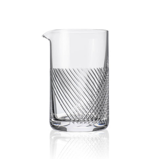 Etched glass cocktail mixing glass designed for stirred cocktails and home bar use
