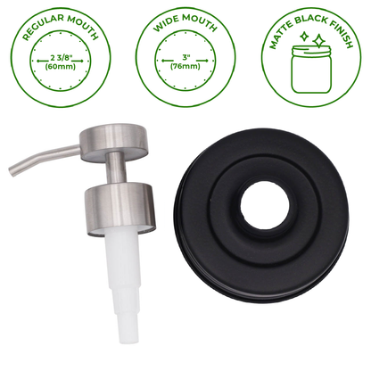 Mason Jar Lifestyle - Satin / Brushed Finish Soap Pump Dispensers for Mason Jars: Threaded galvanized / Wide mouth / #2