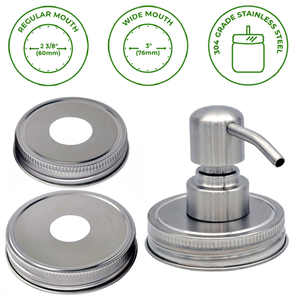Mason Jar Lifestyle - Satin / Brushed Finish Soap Pump Dispensers for Mason Jars: Threaded galvanized / Wide mouth / #2