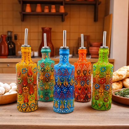 Hand-Painted Turkish Ceramic Olive Oil Dispenser