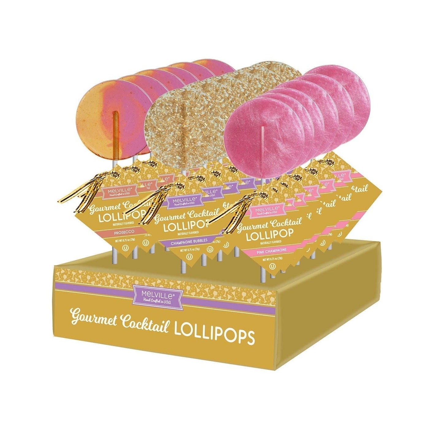 Melville Candy Company - Gourmet Cocktail Lollipop- Pink Champagne, Prosecco, Champagne Bubbles