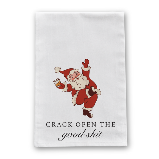 Barrel Down South - Funny Christmas Crack Open The Good Shit Tea Towel
