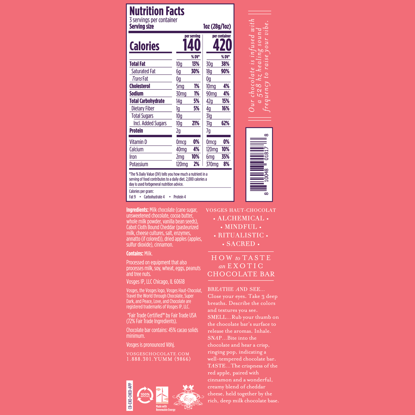 Vosges | Milk Chocolate Bar w/ Cheddar Cheese, Apples & Cinnamon - Seasonal Small Batch