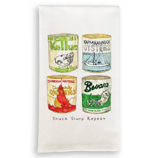 Oyster Cans "Shuck, Slurp, Repeat" Dishtowel