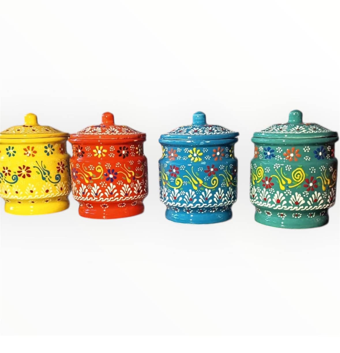 Hand-Painted Turkish Ceramic Spice Jar with Lid 