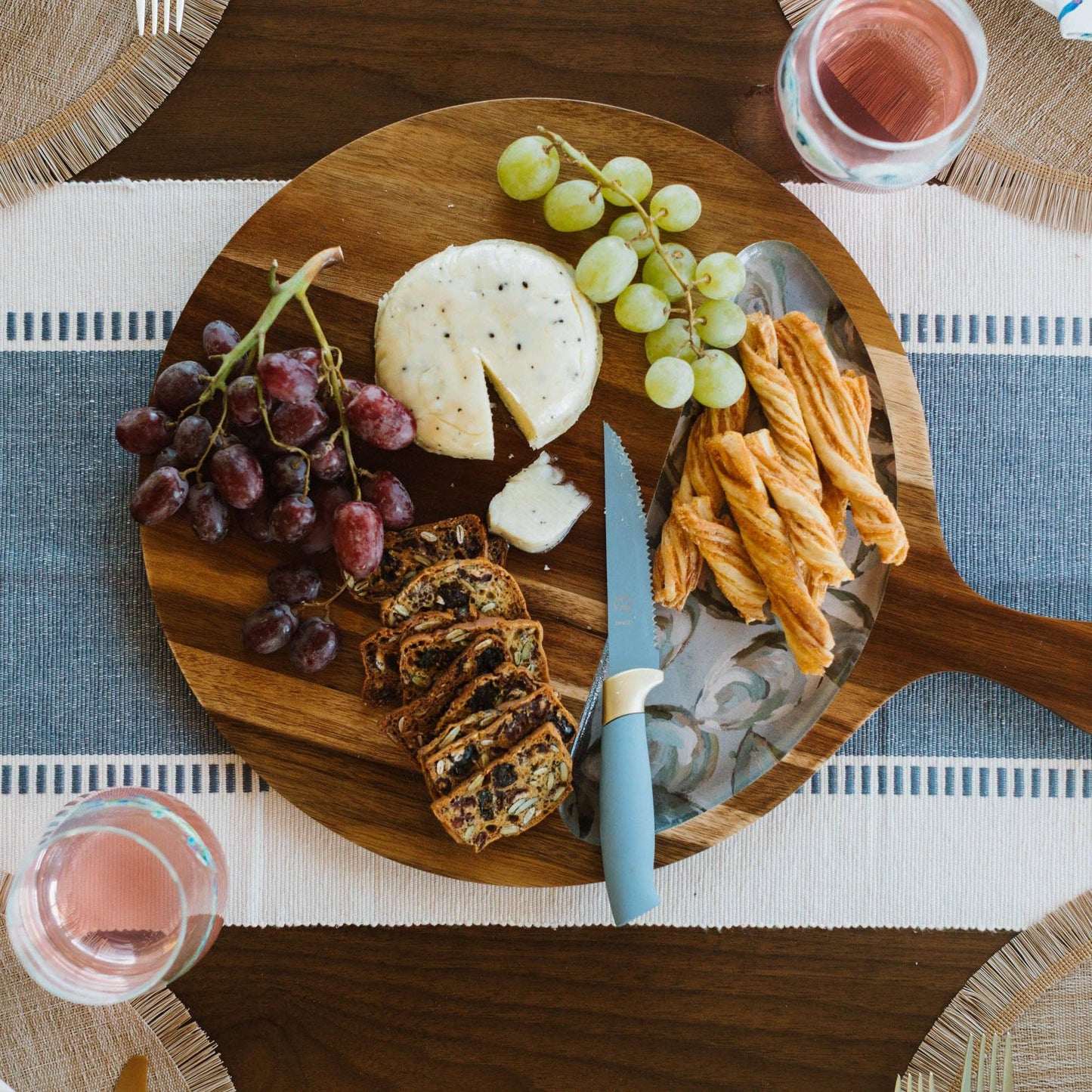 Wooden Serving Tray - Pewter Shells