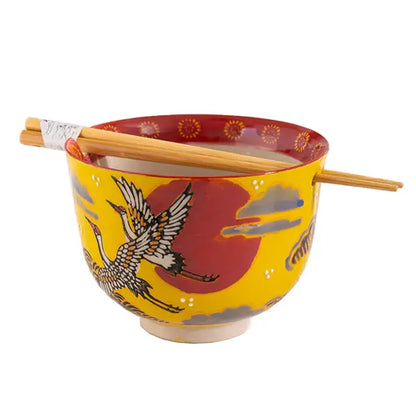 Japanese Crane Bowl With Chopsticks Set