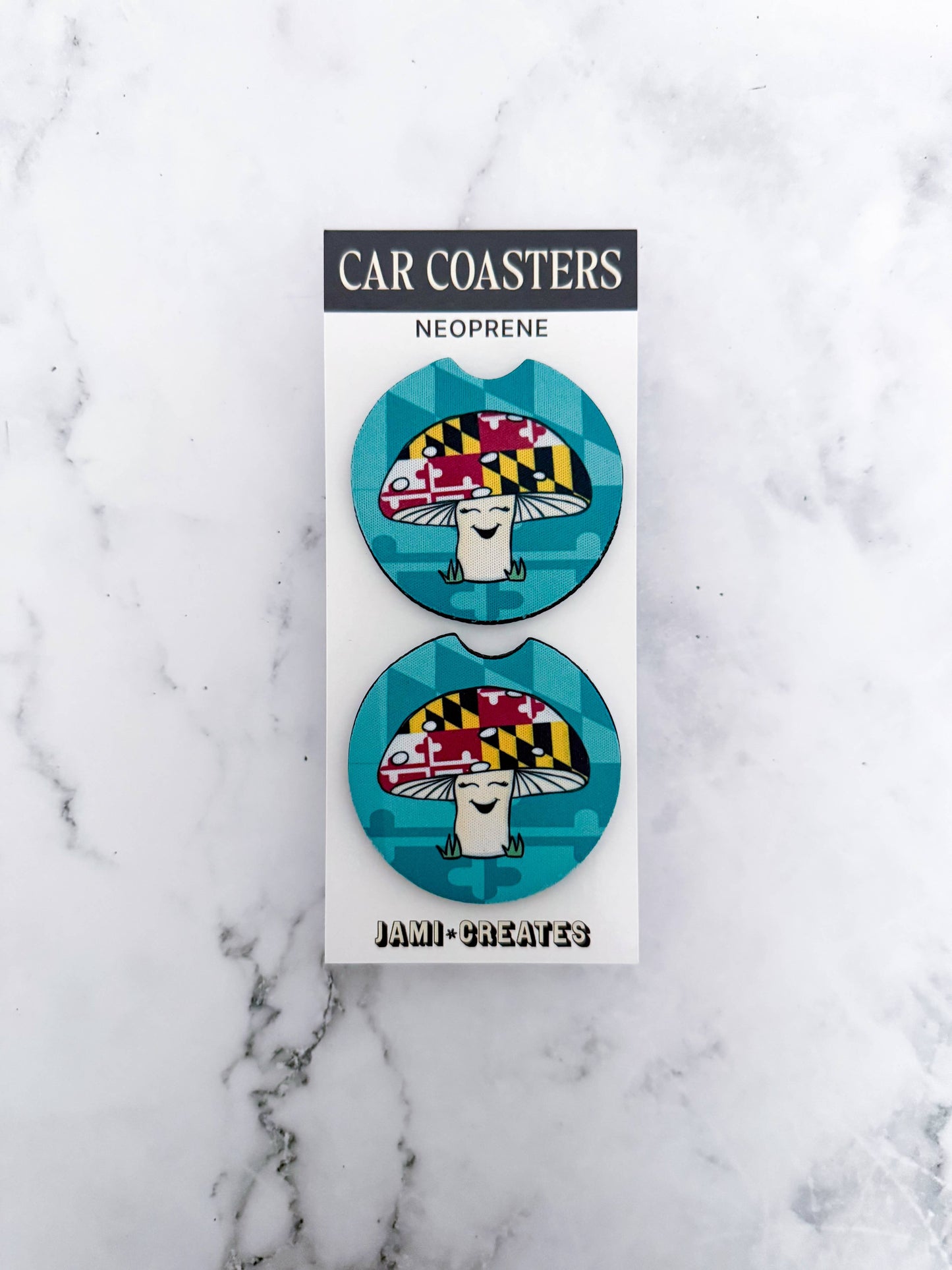 Jami Creates - Teal Maryland Mushroom Car Coasters