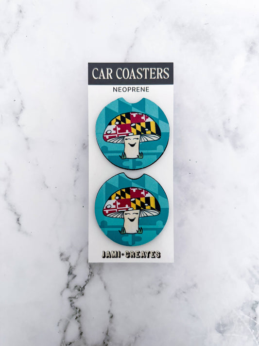 Jami Creates - Teal Maryland Mushroom Car Coasters