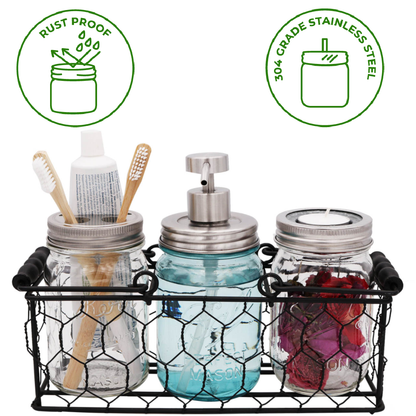 Mason Jar Lifestyle - Satin / Brushed Finish Soap Pump Dispensers for Mason Jars: Threaded galvanized / Wide mouth / #2