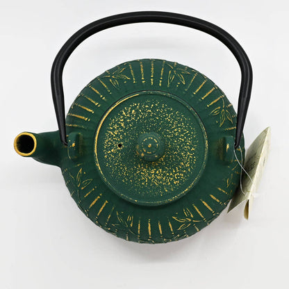 Green Bamboo Design 32oz Cast Iron Tea Pot (1/8)