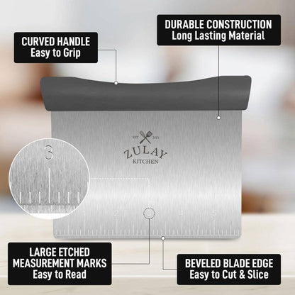 Zulay Kitchen - Multi-purpose Stainless Steel Bench Scraper & Chopper: Gray Handle
