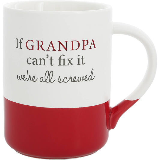 An 18 oz stoneware mug with the word "Grandpa" printed on the front, showcasing a modern design with a large ergonomic handle. Ideal for coffee, tea, or gifting to a special grandfather.